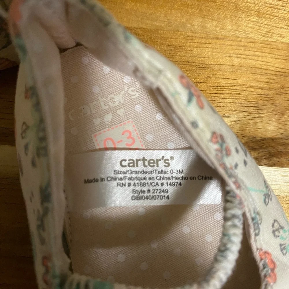 Carter's Baby Floral Flats 0-3 Months Elastic Strap Soft Sole Fabric Shoes